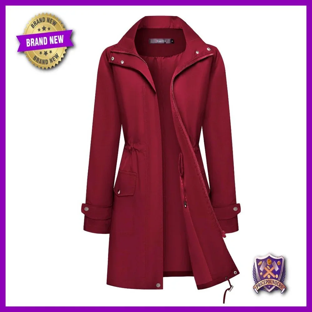 Waterproof Trench Raincoat Lightweight Hooded Windbreaker Long Jacket Outdoor